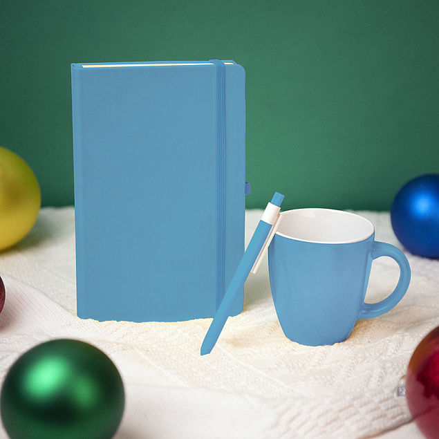 Подарочный набор HAPPINESS: блокнот, ручка, кружка, голубой с логотипом в Екатеринбурге заказать по выгодной цене в кибермаркете AvroraStore