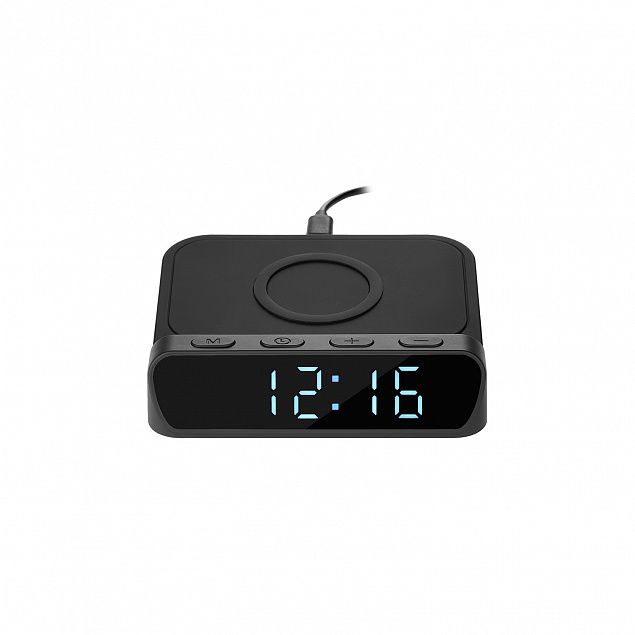 Настольные часы с беспроводной зарядкой 15W Rigel, черные с логотипом в Екатеринбурге заказать по выгодной цене в кибермаркете AvroraStore