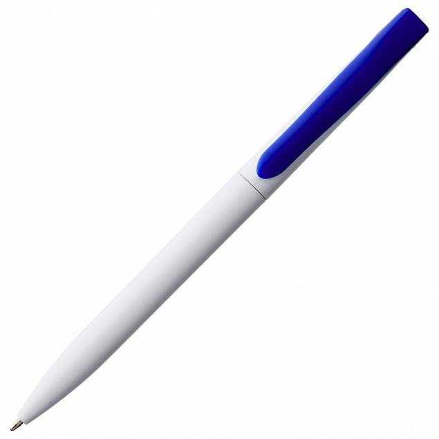 Ручка шариковая Pin, белая с синим с логотипом в Екатеринбурге заказать по выгодной цене в кибермаркете AvroraStore