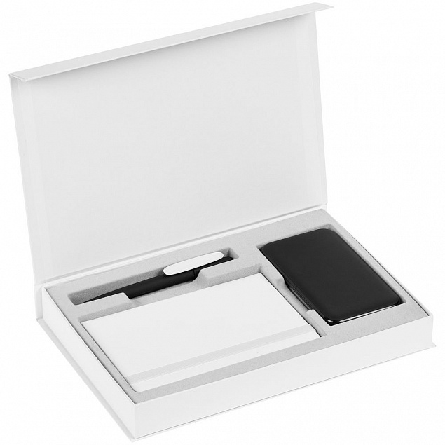 Коробка Silk с ложементом под ежедневник, аккумулятор и ручку, белая с логотипом в Екатеринбурге заказать по выгодной цене в кибермаркете AvroraStore