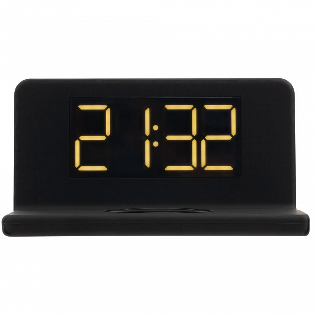 Часы настольные с беспроводным зарядным устройством Pitstop, черные с логотипом в Екатеринбурге заказать по выгодной цене в кибермаркете AvroraStore