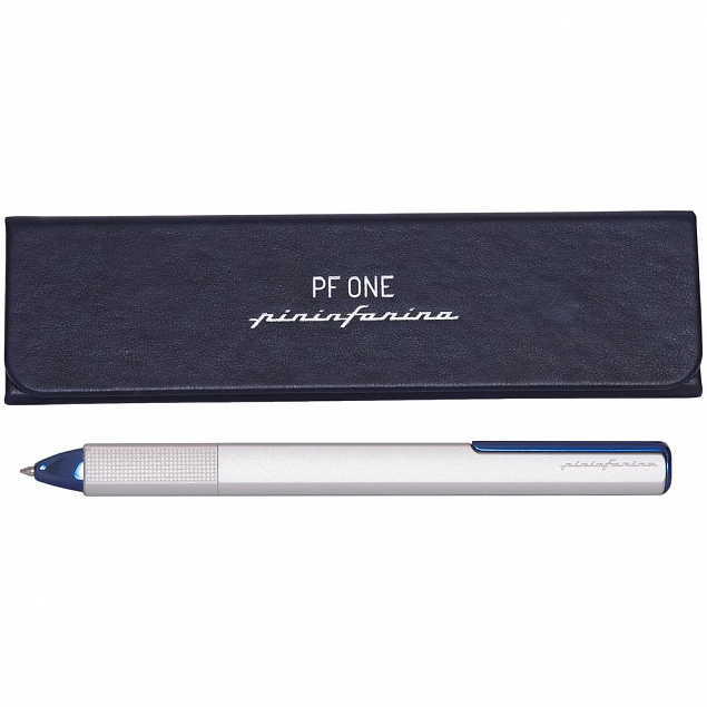 Ручка шариковая PF One, серебристая с синим с логотипом в Екатеринбурге заказать по выгодной цене в кибермаркете AvroraStore