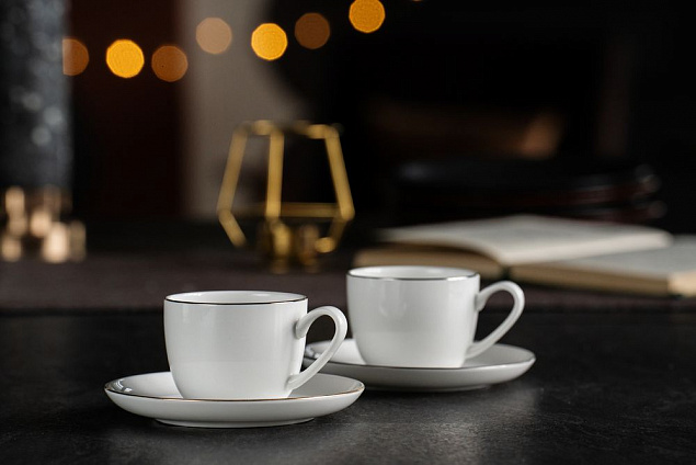 Кофейная пара Mansion Select, белая с золотистой отводкой с логотипом в Екатеринбурге заказать по выгодной цене в кибермаркете AvroraStore