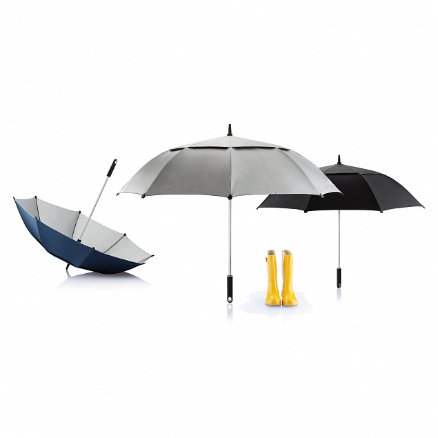 Зонт-трость антишторм Hurricane 27, серый с логотипом в Екатеринбурге заказать по выгодной цене в кибермаркете AvroraStore
