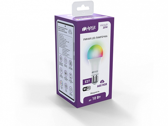 Умная лампочка HIPER IoT A60 RGB с логотипом в Екатеринбурге заказать по выгодной цене в кибермаркете AvroraStore
