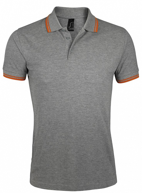Рубашка поло мужская PASADENA MEN 200 с контрастной отделкой, серый меланж c оранжевым с логотипом в Екатеринбурге заказать по выгодной цене в кибермаркете AvroraStore