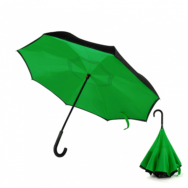 Зонт-трость механический  Chaplin, черно-зеленый с логотипом в Екатеринбурге заказать по выгодной цене в кибермаркете AvroraStore