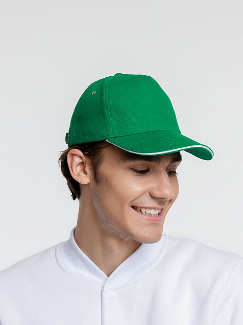 Бейсболка Classic, ярко-зеленая с белым кантом с логотипом в Екатеринбурге заказать по выгодной цене в кибермаркете AvroraStore