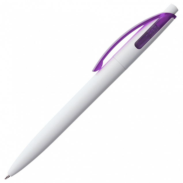 Ручка шариковая Bento, белая с фиолетовым с логотипом в Екатеринбурге заказать по выгодной цене в кибермаркете AvroraStore