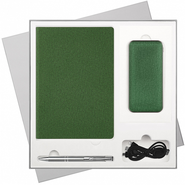 Подарочный набор Tweed, зеленый (ежедневник, ручка, аккумулятор) с логотипом в Екатеринбурге заказать по выгодной цене в кибермаркете AvroraStore