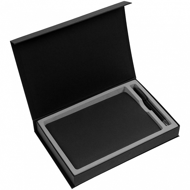 Коробка Silk с ложементом под ежедневник и ручку, черная с логотипом в Екатеринбурге заказать по выгодной цене в кибермаркете AvroraStore