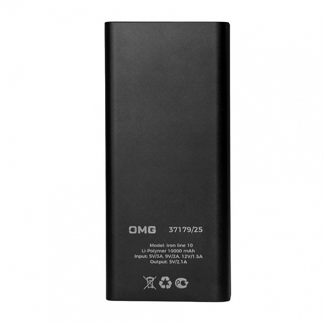 Универсальный аккумулятор OMG Iron line 10 (10000 мАч), металл, черный, 14,7х6.6х1,5 см с логотипом в Екатеринбурге заказать по выгодной цене в кибермаркете AvroraStore