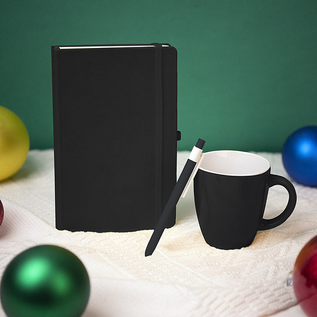 Подарочный набор HAPPINESS: блокнот, ручка, кружка, чёрный с логотипом в Екатеринбурге заказать по выгодной цене в кибермаркете AvroraStore