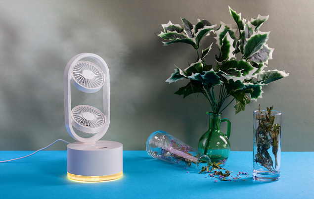 Портативный увлажнитель воздуха "Smart Wind" с двумя вентиляторами с логотипом в Екатеринбурге заказать по выгодной цене в кибермаркете AvroraStore