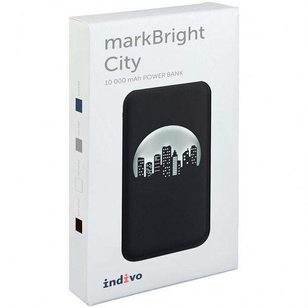 Аккумулятор с подсветкой markBright City, 10000 мАч, черный с логотипом в Екатеринбурге заказать по выгодной цене в кибермаркете AvroraStore