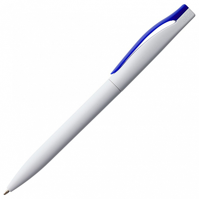 Ручка шариковая Pin, белая с синим с логотипом в Екатеринбурге заказать по выгодной цене в кибермаркете AvroraStore
