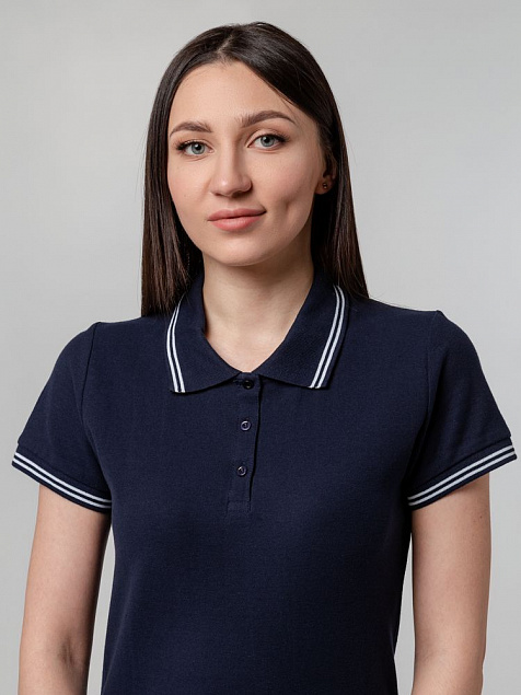 Рубашка поло женская Virma Stripes Lady, темно-синяя с логотипом в Екатеринбурге заказать по выгодной цене в кибермаркете AvroraStore