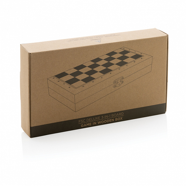 Набор настольных игр 3-в-1 в деревянной коробке FSC® с логотипом в Екатеринбурге заказать по выгодной цене в кибермаркете AvroraStore