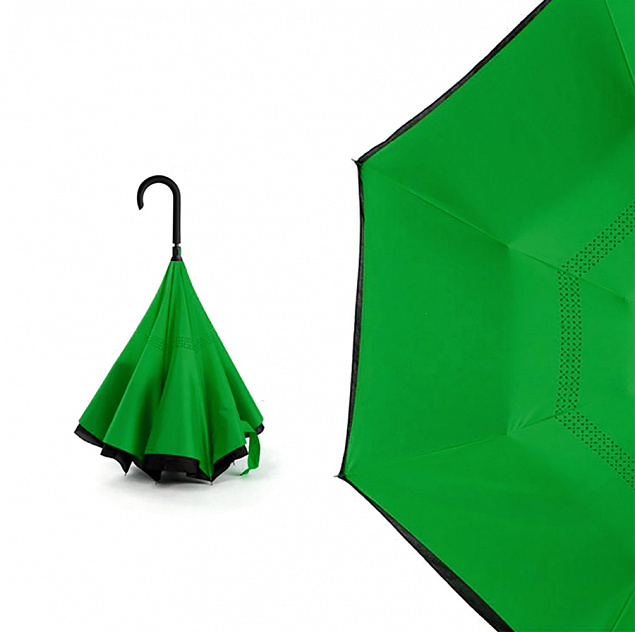 Зонт-трость механический  Chaplin, черно-зеленый с логотипом в Екатеринбурге заказать по выгодной цене в кибермаркете AvroraStore