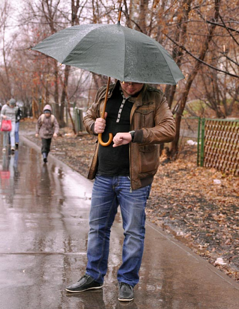 Зонт-трость с деревянной ручкой "Денди" с логотипом в Екатеринбурге заказать по выгодной цене в кибермаркете AvroraStore