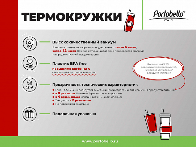 Термобутылка вакуумная герметичная Portobello, Fresco Neo, 500 ml, серая с логотипом в Екатеринбурге заказать по выгодной цене в кибермаркете AvroraStore
