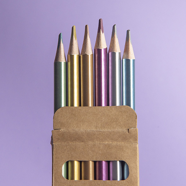 Набор цветных карандашей METALLIC, 6 цветов с логотипом в Екатеринбурге заказать по выгодной цене в кибермаркете AvroraStore
