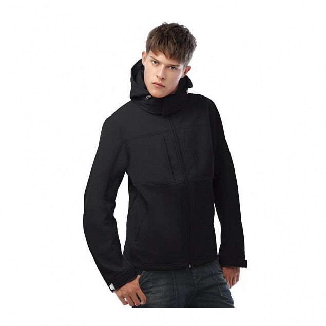 Куртка мужская Hooded Softshell черная с логотипом в Екатеринбурге заказать по выгодной цене в кибермаркете AvroraStore