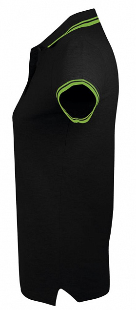 Рубашка поло женская PASADENA WOMEN 200 с контрастной отделкой, черная с зеленым с логотипом в Екатеринбурге заказать по выгодной цене в кибермаркете AvroraStore