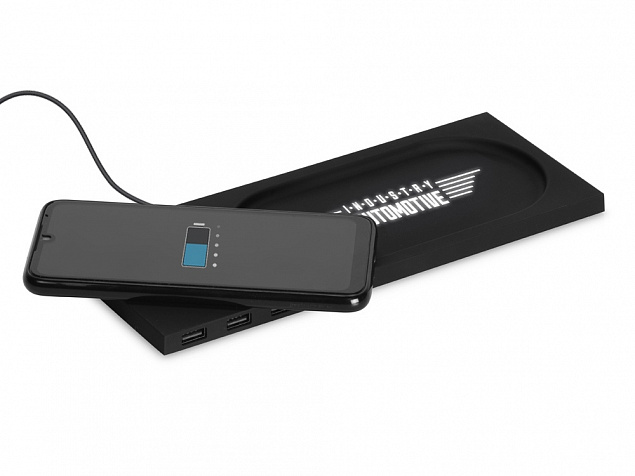 Беспроводное настольное зарядное устройство Glide с подсветкой, soft-touch с логотипом в Екатеринбурге заказать по выгодной цене в кибермаркете AvroraStore