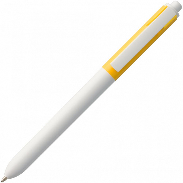 Ручка шариковая Hint Special, белая с желтым с логотипом в Екатеринбурге заказать по выгодной цене в кибермаркете AvroraStore