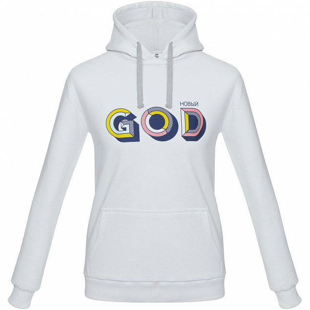 Толстовка с капюшоном «Новый GOD», белая с логотипом в Екатеринбурге заказать по выгодной цене в кибермаркете AvroraStore