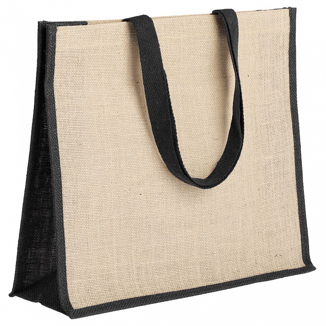 Холщовая сумка для покупок Bagari с черной отделкой с логотипом в Екатеринбурге заказать по выгодной цене в кибермаркете AvroraStore