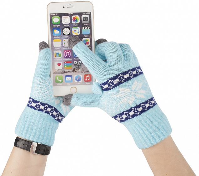 Сенсорные перчатки Snowflake, голубые с логотипом в Екатеринбурге заказать по выгодной цене в кибермаркете AvroraStore