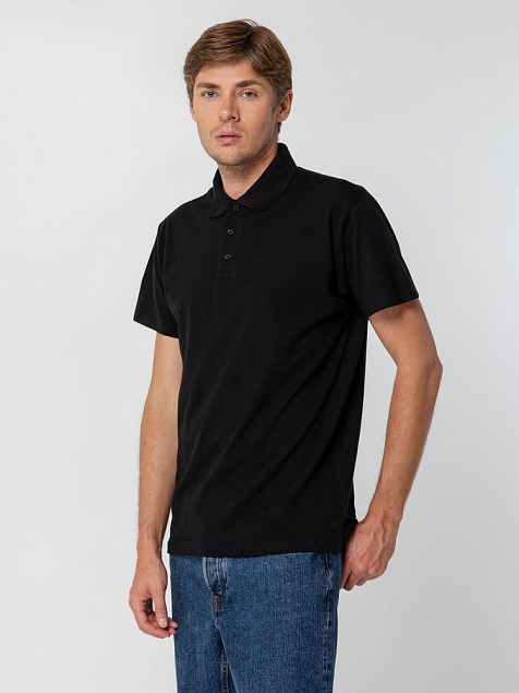 Рубашка поло мужская SPRING 210, черная с логотипом в Екатеринбурге заказать по выгодной цене в кибермаркете AvroraStore