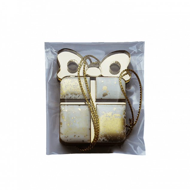 Ёлочная игрушка Подарочек (белый с золотым ) с логотипом в Екатеринбурге заказать по выгодной цене в кибермаркете AvroraStore