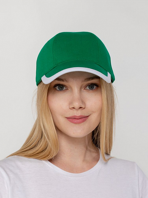 Бейсболка Honor, зеленая с белым кантом с логотипом в Екатеринбурге заказать по выгодной цене в кибермаркете AvroraStore