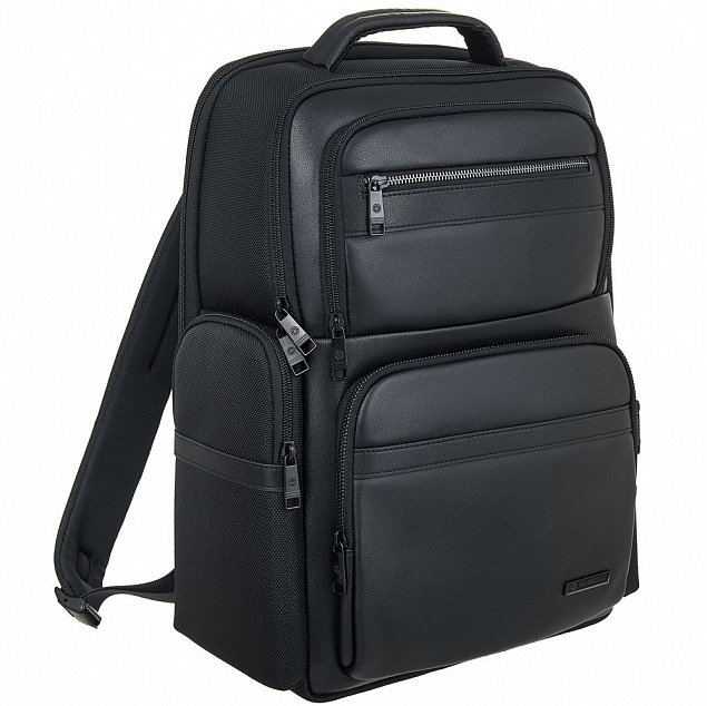 Рюкзак для ноутбука Santiago с кожаной отделкой, черный с логотипом в Екатеринбурге заказать по выгодной цене в кибермаркете AvroraStore
