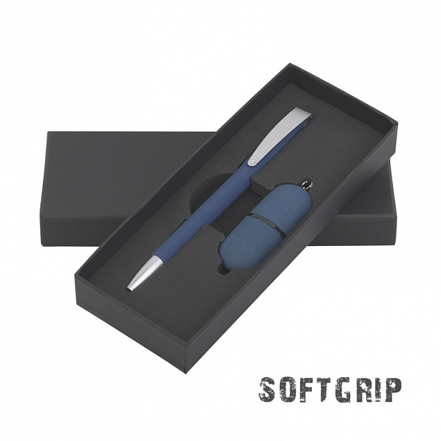Подарочный набор ручка и флеш-карта, покрытие soft grip, синий с логотипом в Екатеринбурге заказать по выгодной цене в кибермаркете AvroraStore