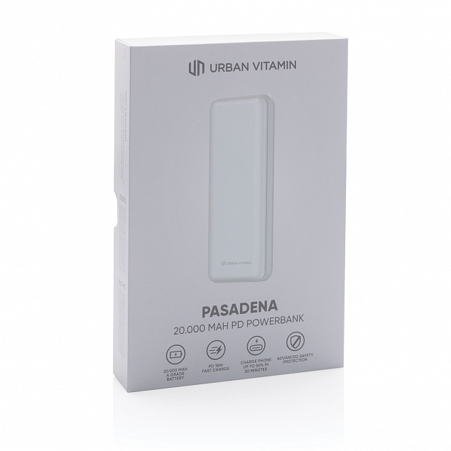Внешний аккумулятор Urban Vitamin Pasadena с быстрой зарядкой PD, 18 Вт, 20000 мАч с логотипом в Екатеринбурге заказать по выгодной цене в кибермаркете AvroraStore