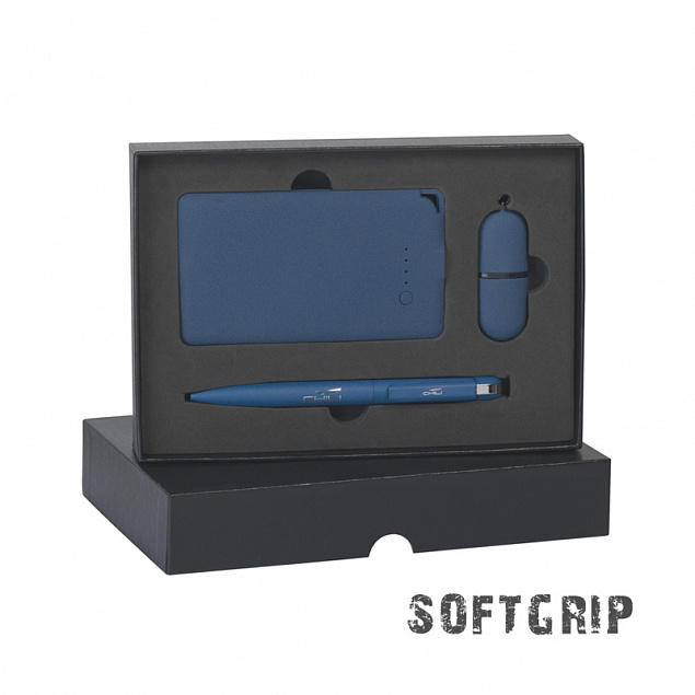 Подарочный набор "Камень" с покрытием soft grip на 3 предмета, синий с логотипом в Екатеринбурге заказать по выгодной цене в кибермаркете AvroraStore