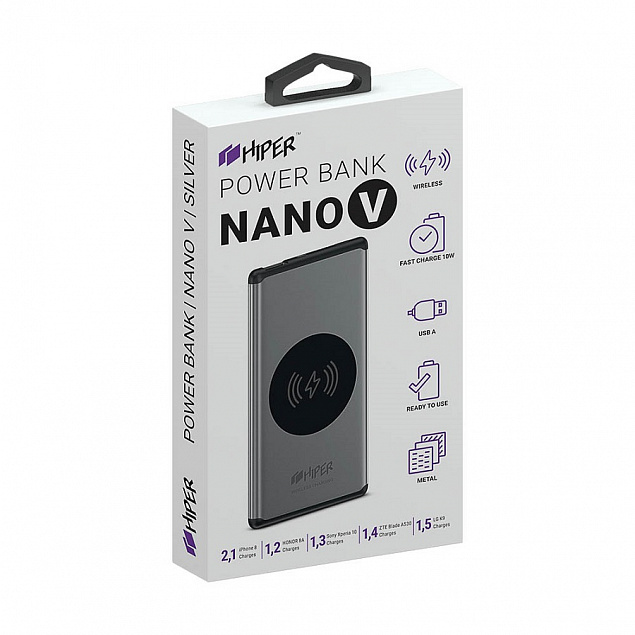 Универсальный аккумулятор NANO V Space Gray 5000 мАч, с беспроводной зарядкой в алюминиевом корпусе с логотипом в Екатеринбурге заказать по выгодной цене в кибермаркете AvroraStore