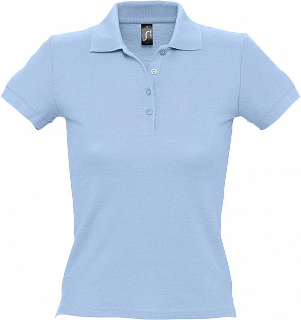 Рубашка поло женская PEOPLE 210, голубая с логотипом в Екатеринбурге заказать по выгодной цене в кибермаркете AvroraStore