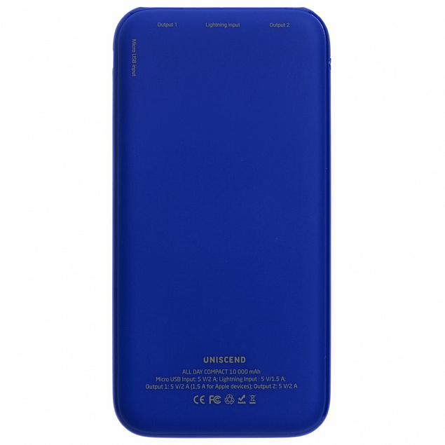 Внешний аккумулятор Uniscend All Day Compact 10 000 мАч, синий с логотипом в Екатеринбурге заказать по выгодной цене в кибермаркете AvroraStore