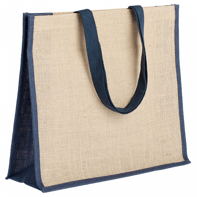 Холщовая сумка для покупок Bagari с синей отделкой с логотипом в Екатеринбурге заказать по выгодной цене в кибермаркете AvroraStore
