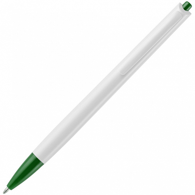 Ручка шариковая Tick, белая с зеленым с логотипом в Екатеринбурге заказать по выгодной цене в кибермаркете AvroraStore