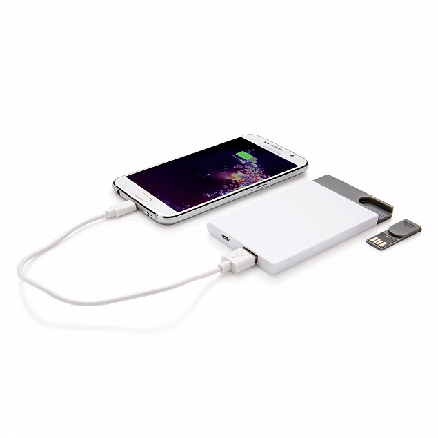 Зарядное устройство с USB–флешкой на 8 ГБ, 2500 mAh, белый с логотипом в Екатеринбурге заказать по выгодной цене в кибермаркете AvroraStore