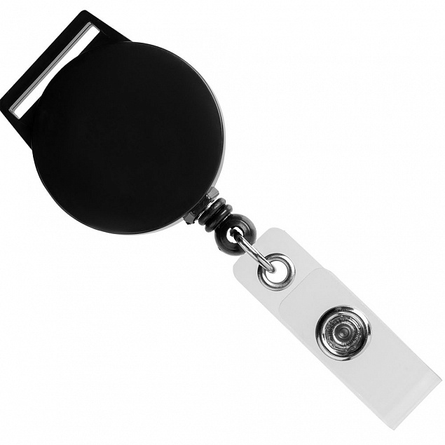 Ретрактор Attach с ушком для ленты, черный с логотипом в Екатеринбурге заказать по выгодной цене в кибермаркете AvroraStore
