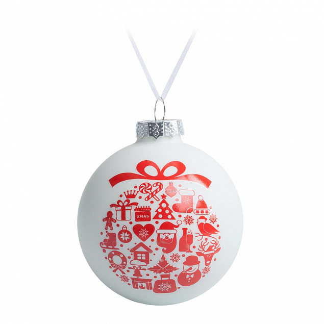 Елочный шар «Новогодний коллаж», 8, см, белый с красным с логотипом в Екатеринбурге заказать по выгодной цене в кибермаркете AvroraStore