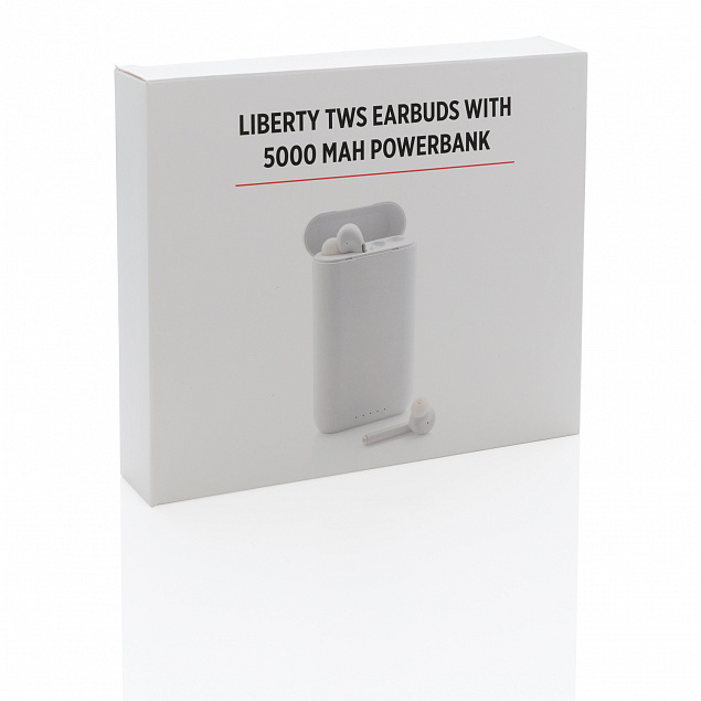 Внешний аккумулятор с наушниками TWS Liberty, 5000 мАч с логотипом в Екатеринбурге заказать по выгодной цене в кибермаркете AvroraStore