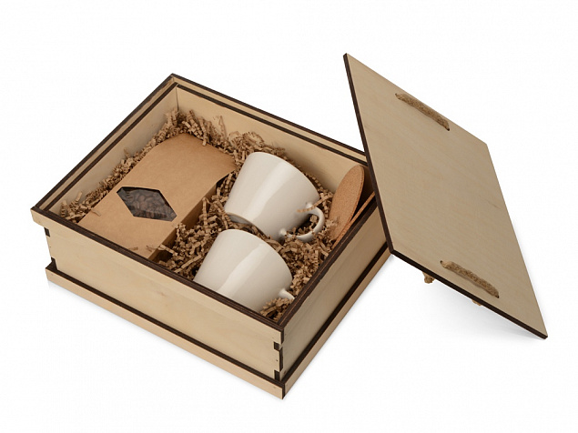 Подарочный набор с кофе, чашками в деревянной коробке Кофебрейк с логотипом в Екатеринбурге заказать по выгодной цене в кибермаркете AvroraStore